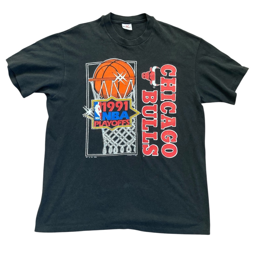 Vintage  1991 NBA Playoffs T Shirt Chicago Bulls  XLarge T Shirt Logo 7